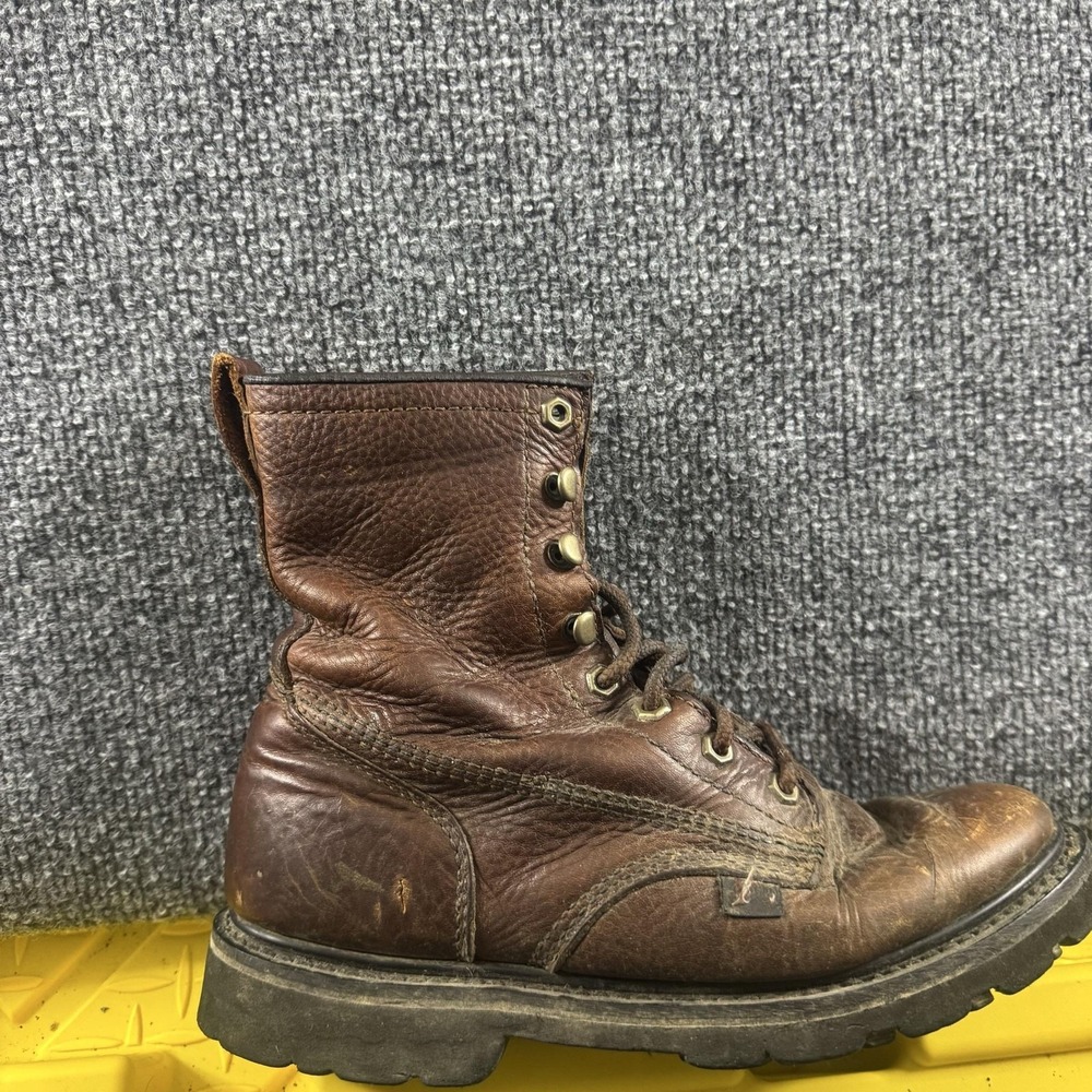 Justin Boots Mens Size 8 Brown Leather Work Combat Boots Oil Resisting WK905